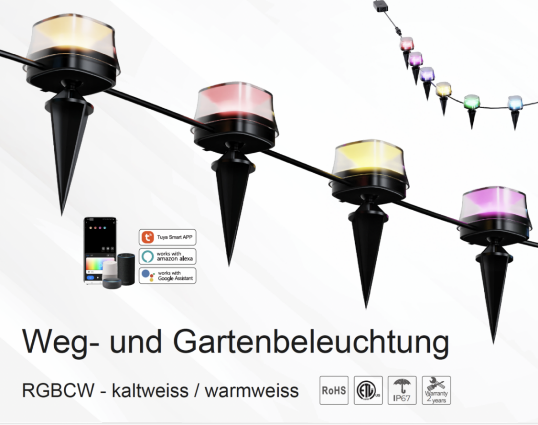 Garten- und Wegbeleuchtung RGBCW, mit transparenter Abdeckung, SMART, IP67, 15 Leuchten, 18m