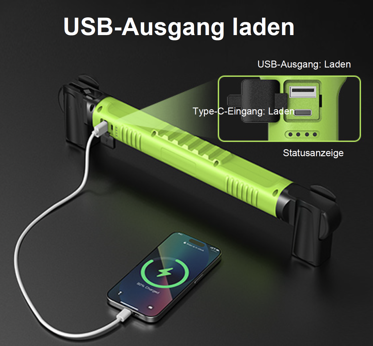 Wiederaufladbare LED-Arbeitsleuchte mit Magneten, Haken und Stellfuss – Bild 3